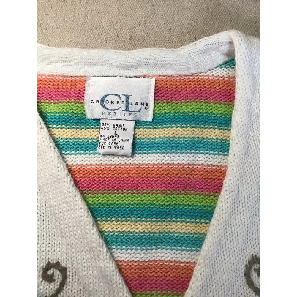 Cricket Lane White Vintage Floral & Striped Sweater Vest Sz. LrgP